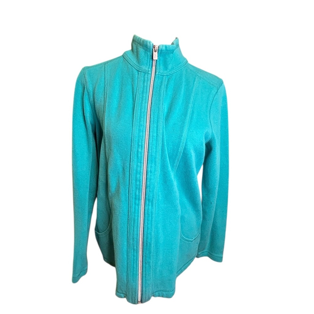 Clean Girl Fitness Athletic Beach Bum Thick Turquoise Cozy Comfy Stretch Sweater